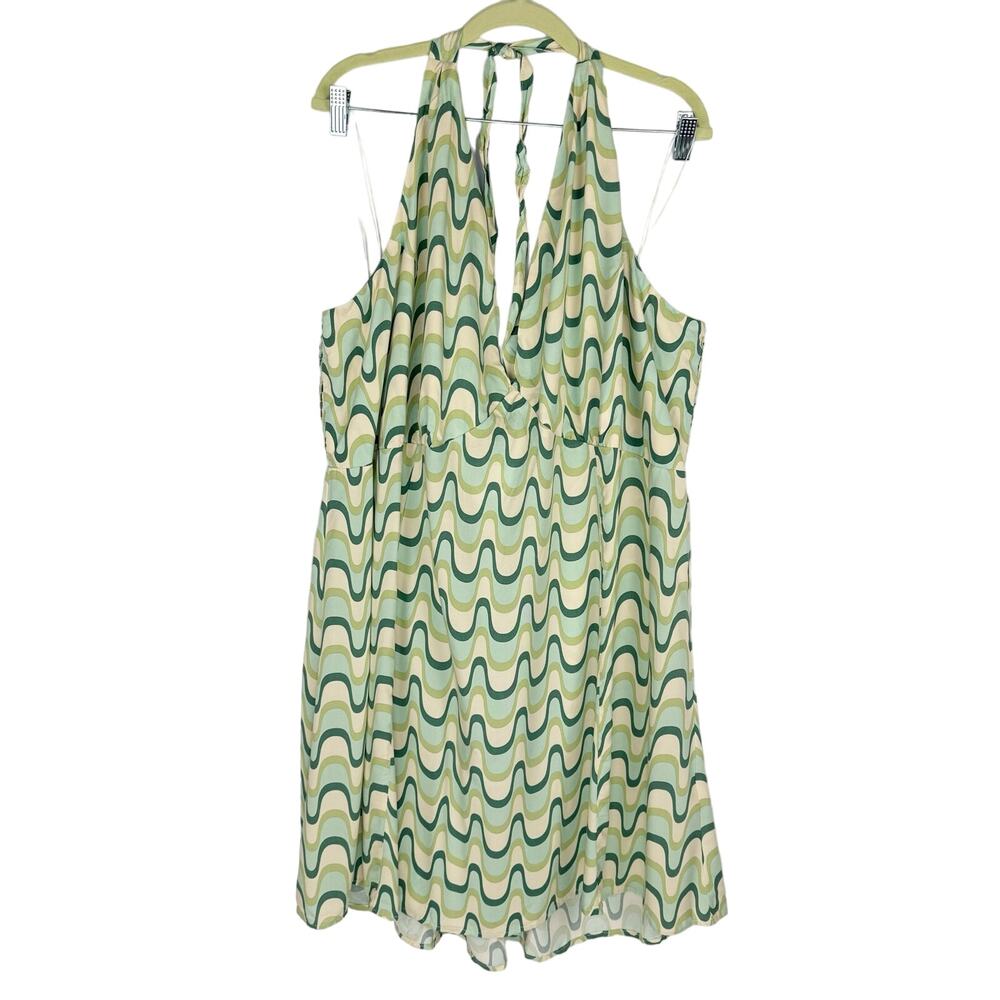 Cotton:On Curve Grass Green Wave Kelsey Halter Flowy Sleeveless Mini Dress Sz 22